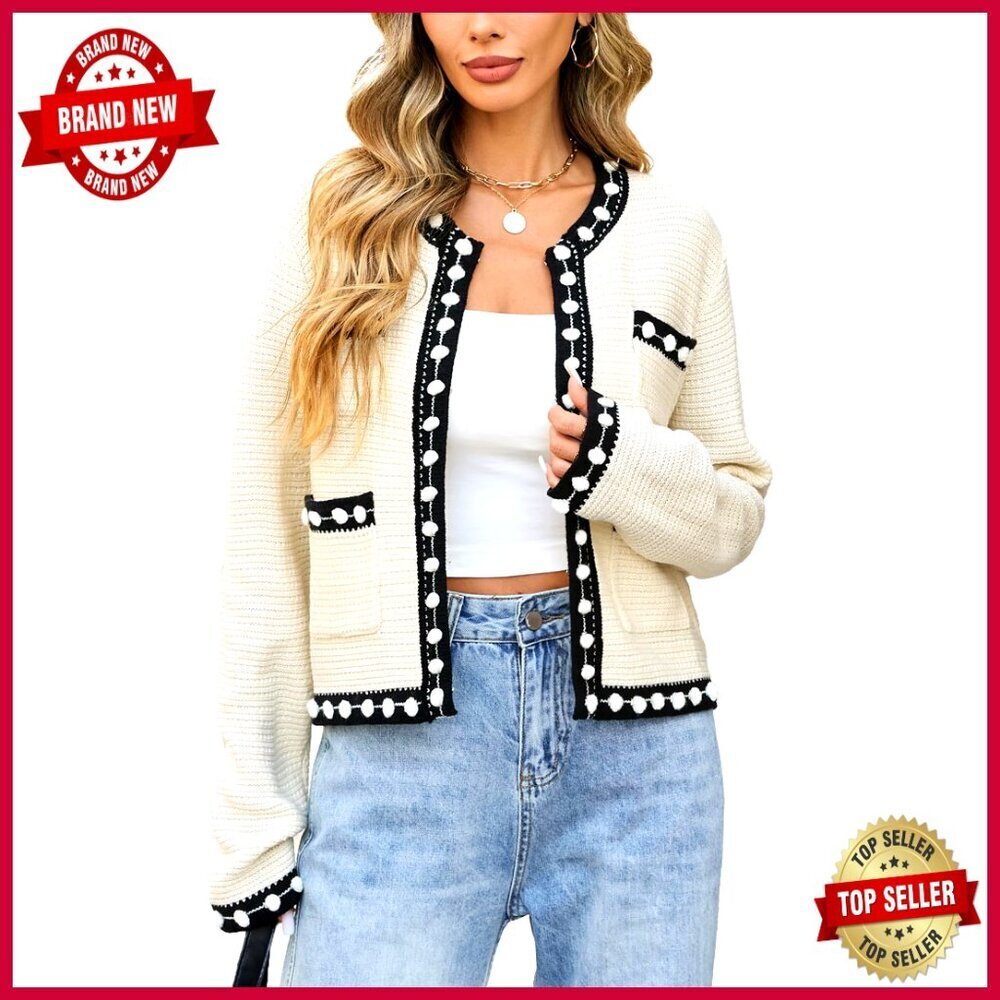 Chunky Knit Cardigan Open Front Button Down Long Sleeve Sweater Outerwear